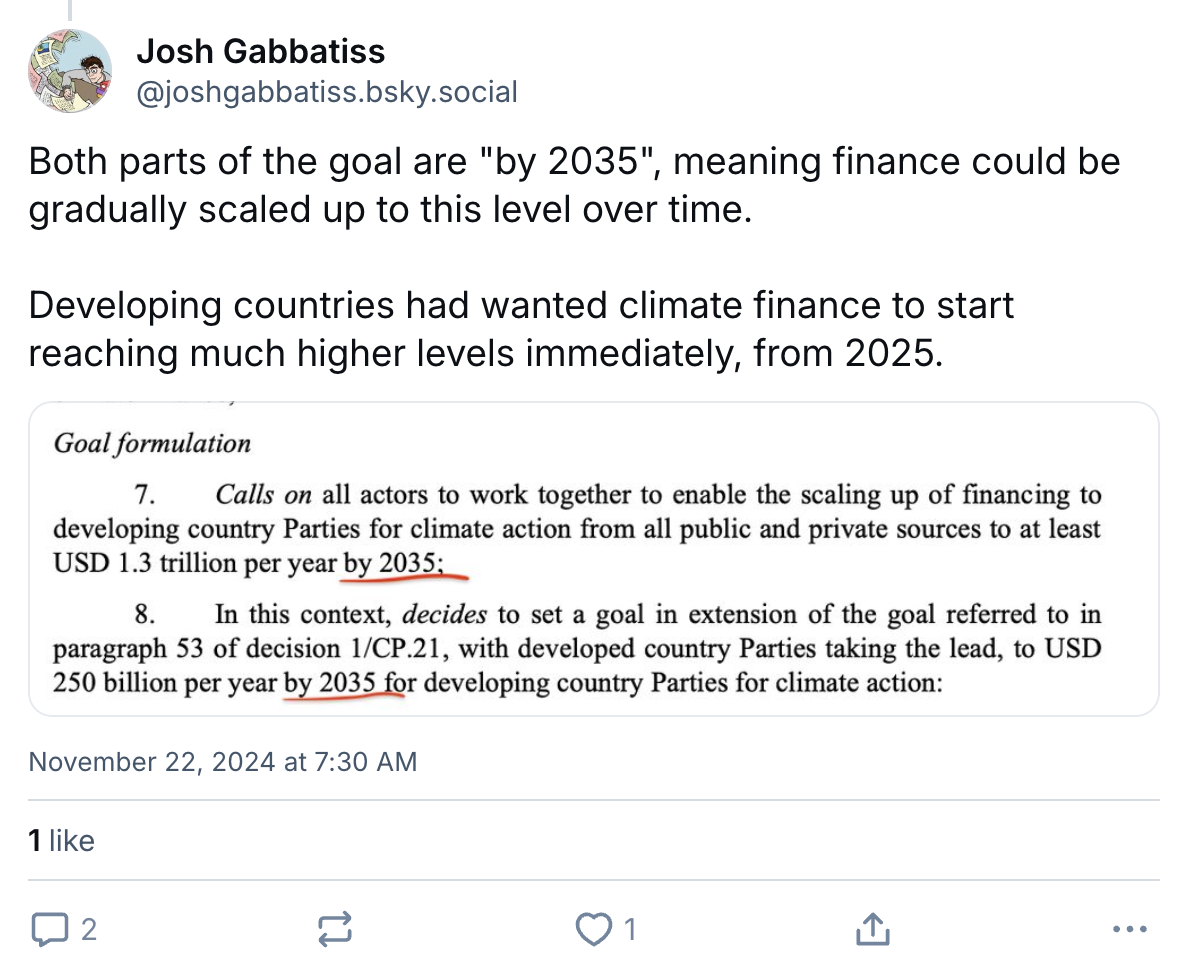 Josh Gabbatiss on X: Both parts of the goal are "by 2035", meaning finance could be gradually scaled up to this level over time.
