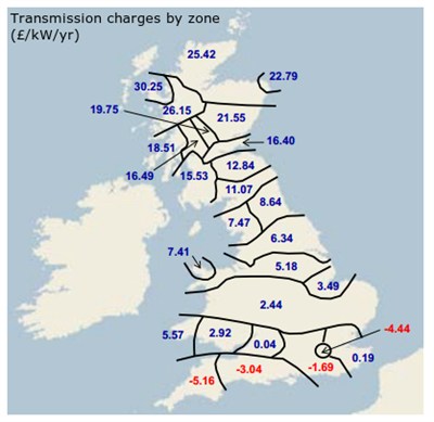 Electrical transmission charges zones map