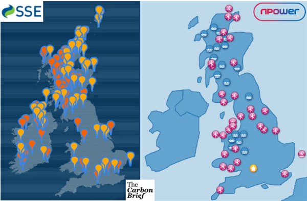 SSE vs npower renewable projects map