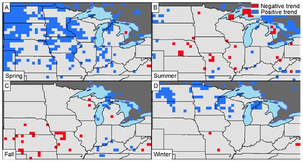 Mallakpour & Villarini (2015) Suppl Fig 5 Seasonal Temp Trends