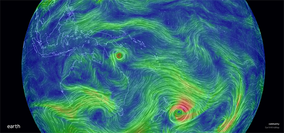 Wind speed in Cyclone Pam at 1900 GMT on 16th March 2015