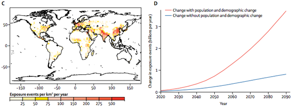 Changing exposure in over 65s to heatwaves by 2090 for RCP8.5