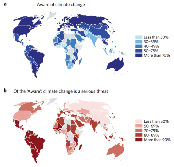 Global geographic patterns of climate change perception