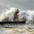 Entry of Douro River harbor on the first big storm of the year