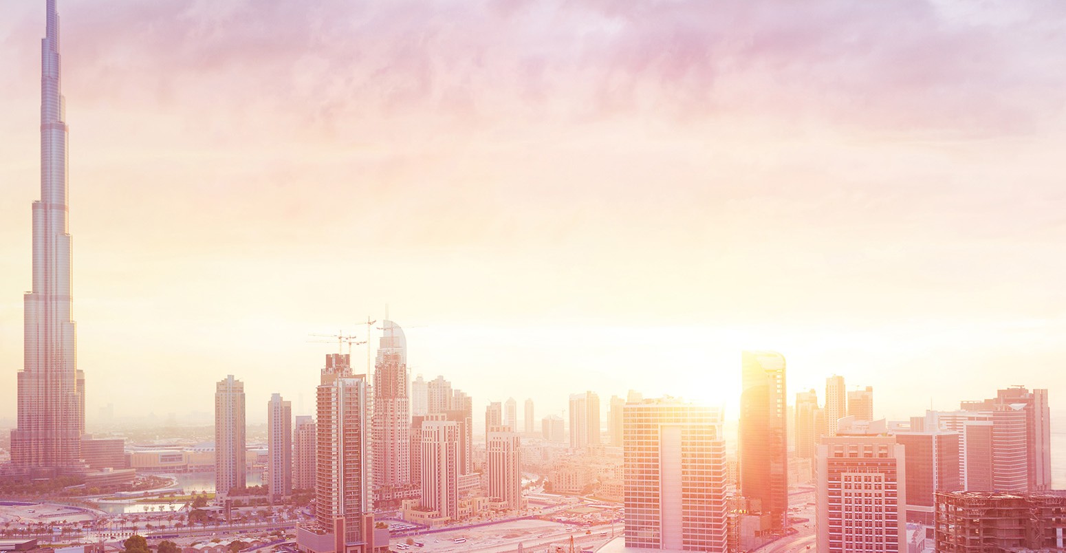 Sunset over Dubai city