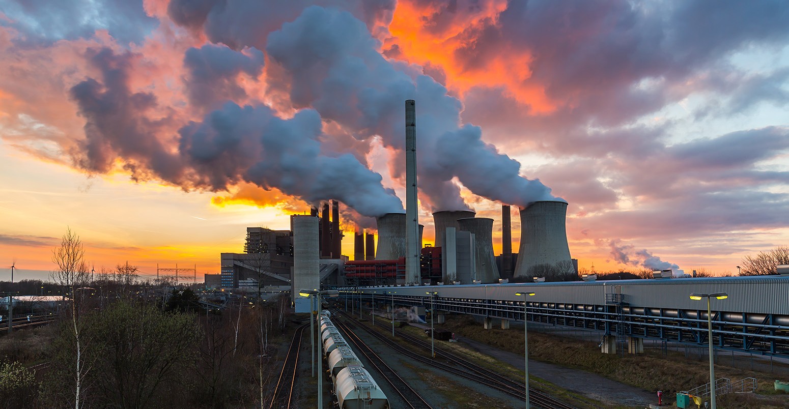 Industrial coal power station on sunset, Germany