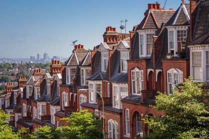 Houses in a panoramic shot from Muswell Hill, London, UK.