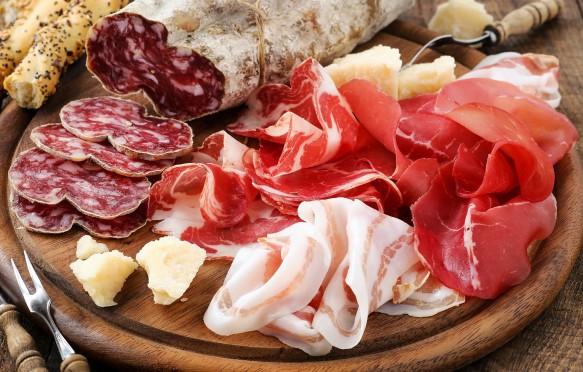 Italian meat platter - prosciutto ham, bresaola, pancetta, salami and parmesan