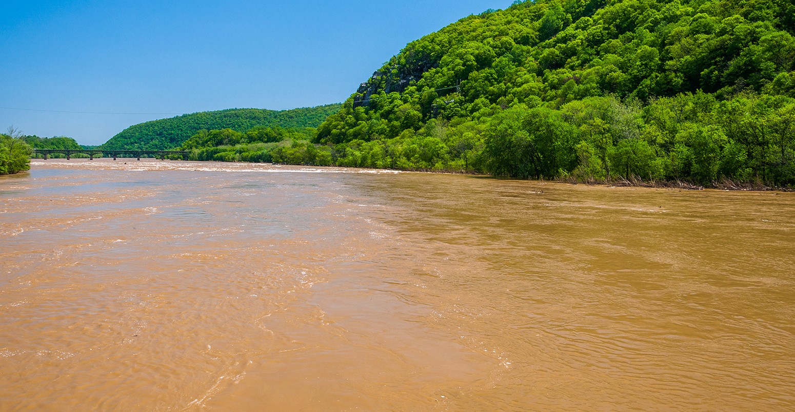 Spring flooding on the Potomac River in Harper's Ferry, West Virginia.