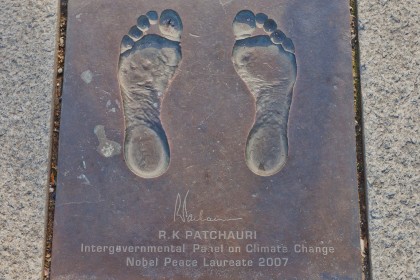 Bronze cast of bare feet of Rajendra Kumar Pachauri, Nobel Peace laureate in Stavanger, Norway.