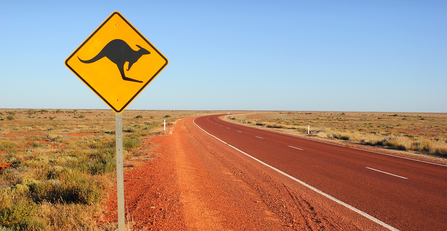 Australian road with kangaroo traffic sign