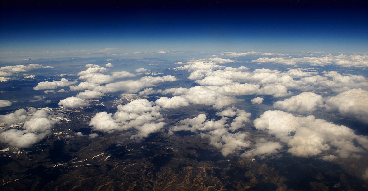 High altitude view of the Earth in space over the desert in the western United States.