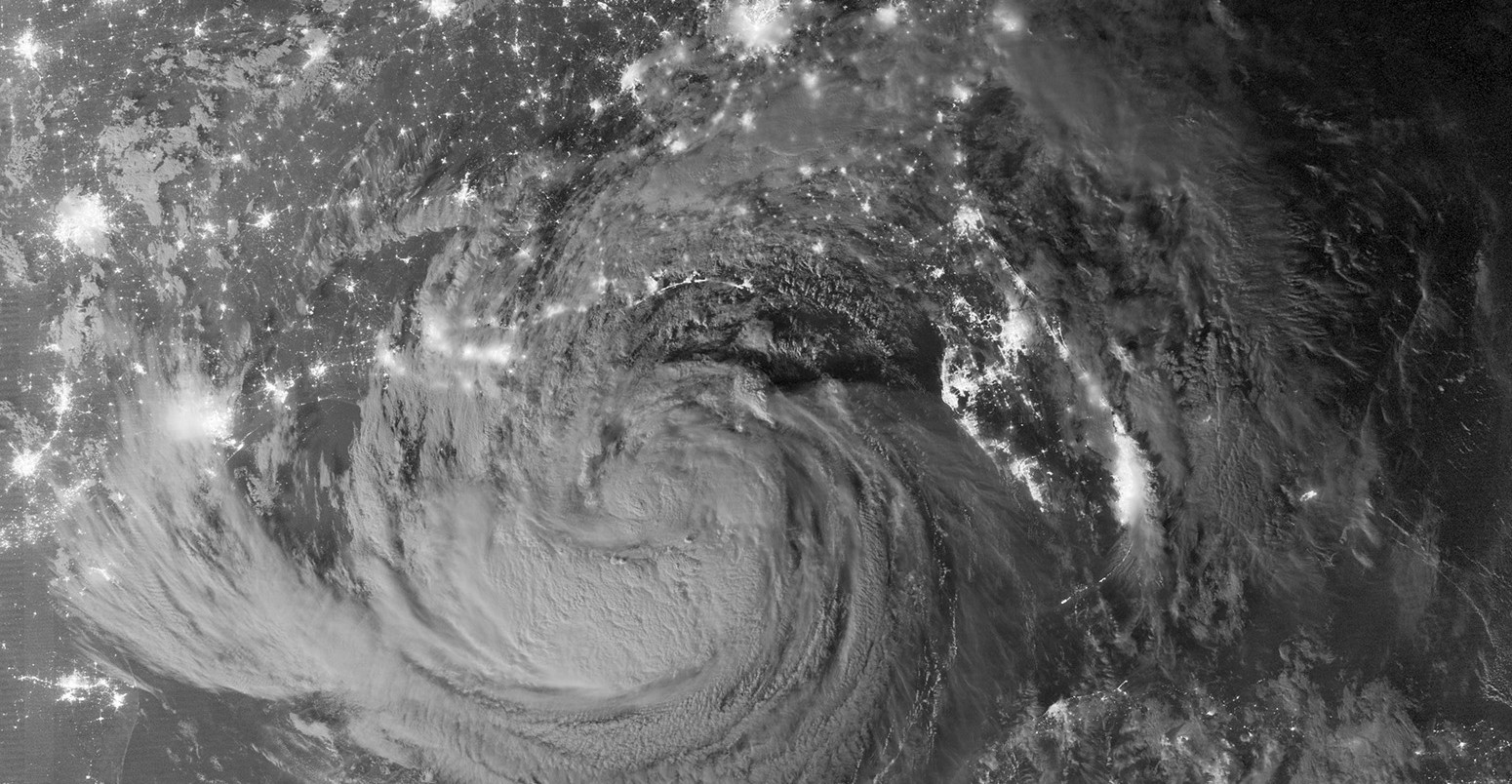 Tropical storm Isaac at night