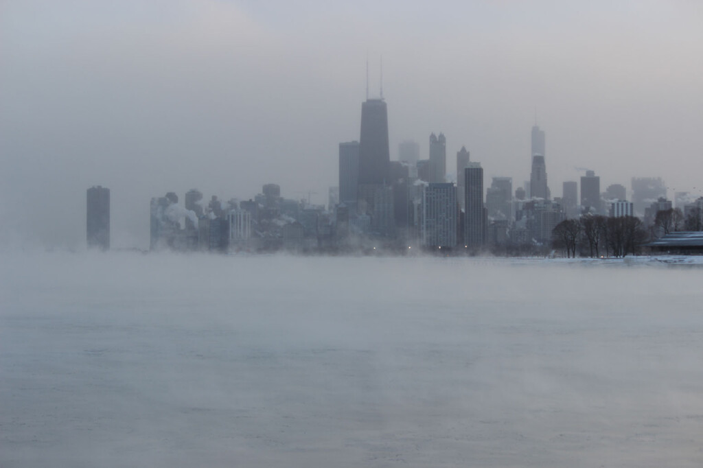 View of Chicago and Lake Michgan during the 2014 Norrth American cold wave
