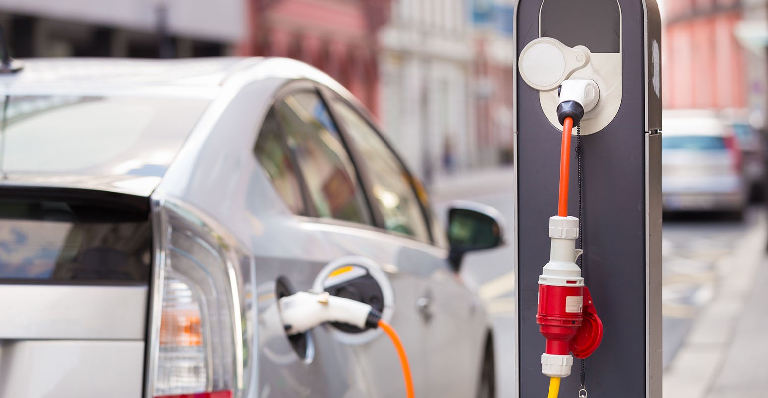 An electric car at a charging station