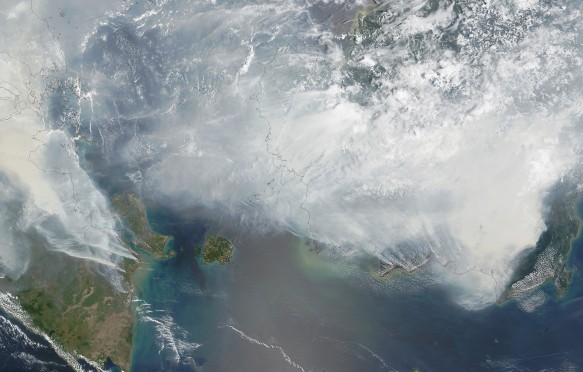Satellite image from NASA shows Indonesia blanketed in smoke from wild fires in September 2015