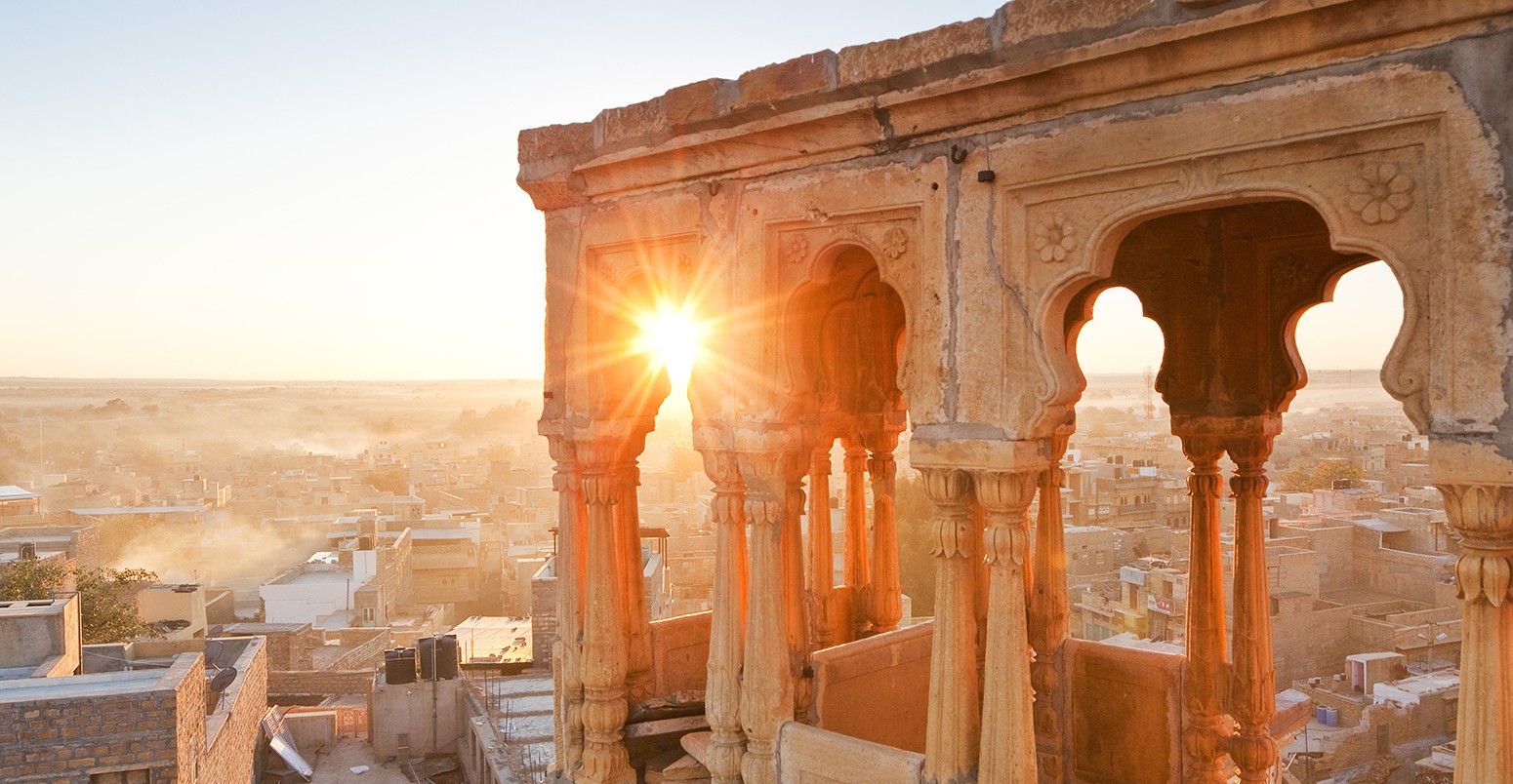 India, Rajasthan, Jaisalmer, The old city from Salim Singh Ki Haveli.