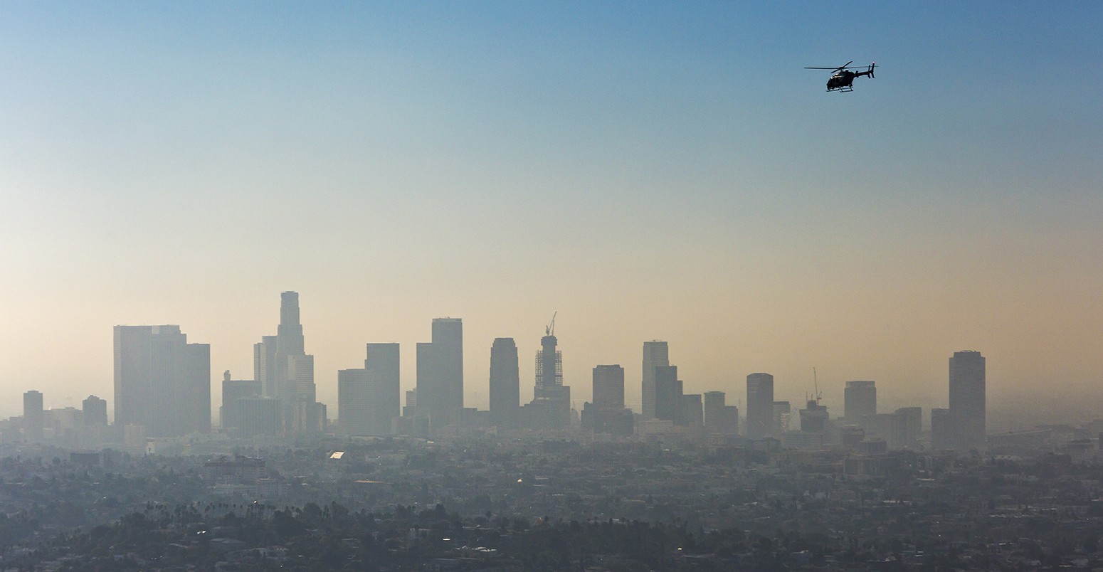 Downtown Los Angeles with an inversion layer of smog.