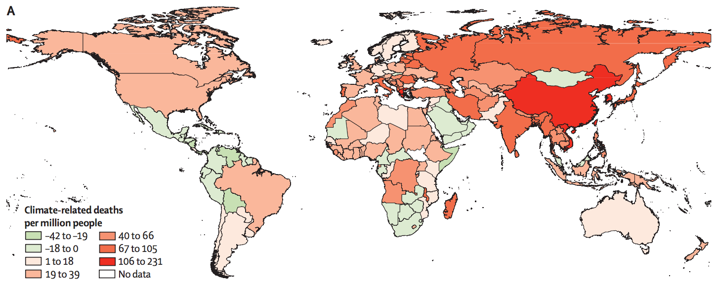 Extra deaths resulting from climate-induced food shortages or changes to diet by 2050, compared to a world without climate change. Source: Springmann et al., (2016)