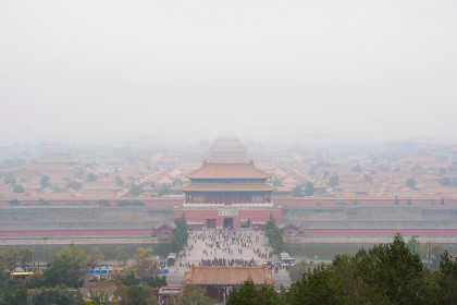 View of the Forbidden City shrouded in pollution from Jingshan Park, Beijing