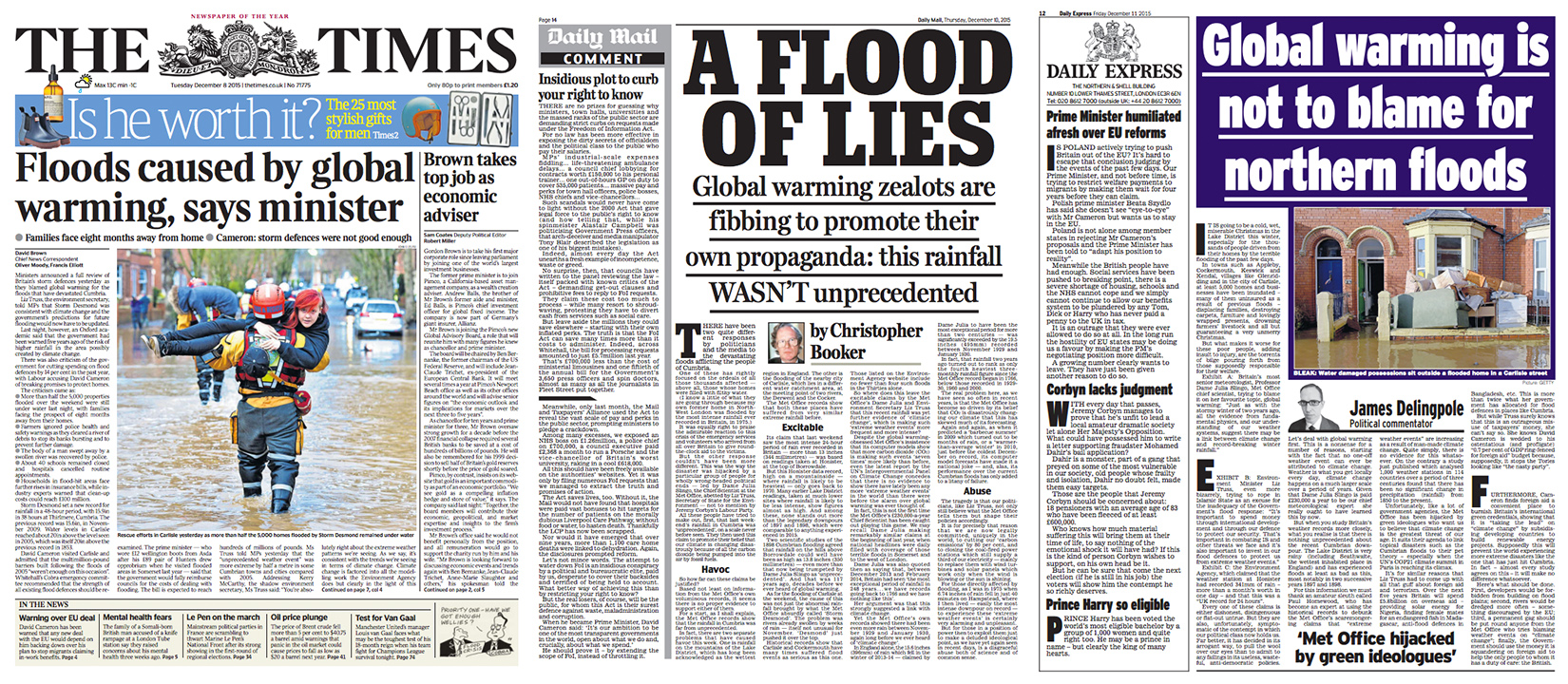Storm Desmond flooding newspaper coverage
