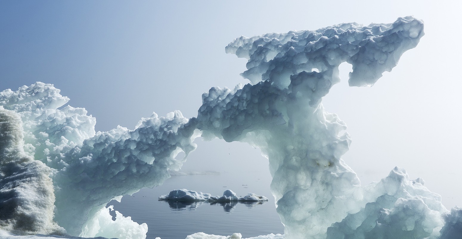 Melting sea ice in still water along Frozen Strait in Canada