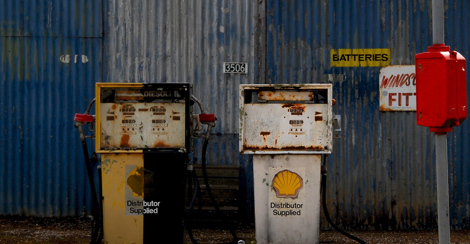 Old petrol pumps with Shell logo in Australia