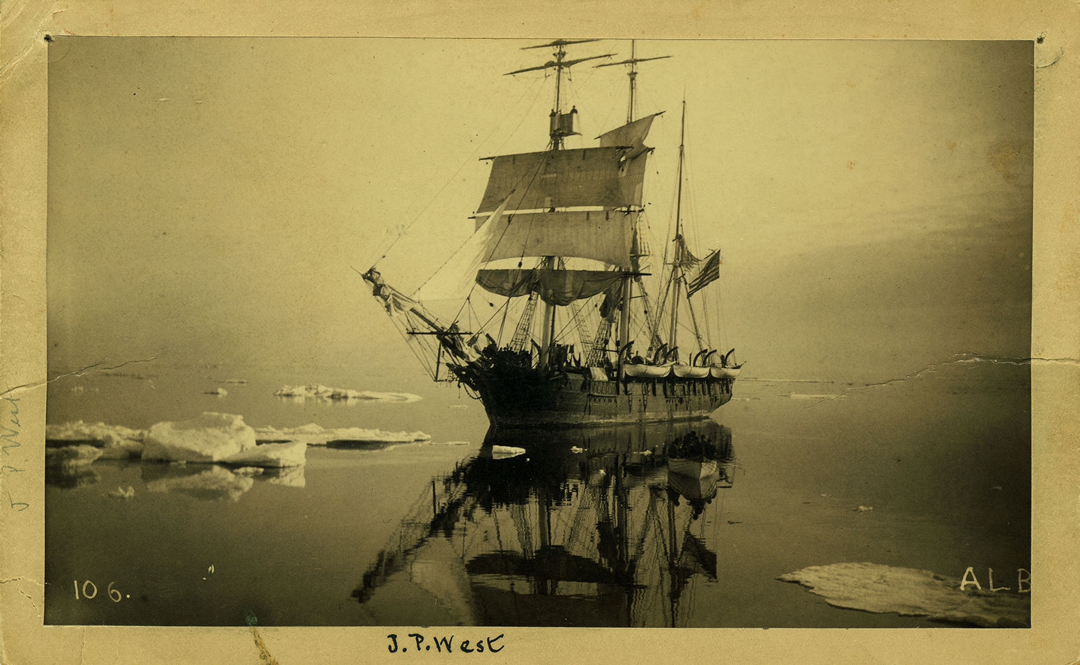 In the Crow's Nest, watching for a 'blow'. "Thar she blows". Photo courtesy of the New Bedford Whaling Museum.