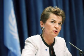 Christina Figueres, candidate for the position of UN Secretary General from Costa Rica.  Here, as Executive Secretary of the United Nations Framework Convention on Climate Change (UNFCCC), she holds a press conference to discuss the status of climate change negotiations. Credit: UN Photo/JC McIlwaine.