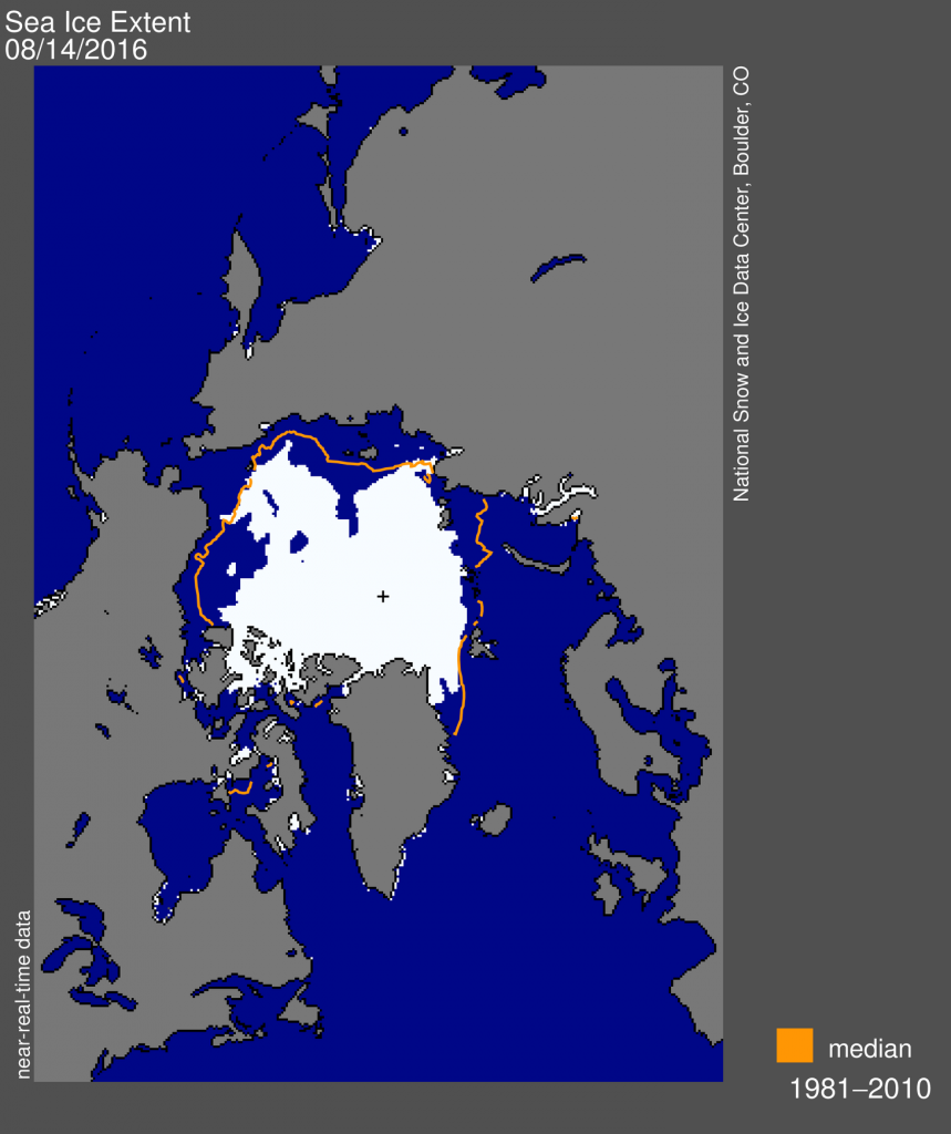 Arctic sea ice extent for 14 August 2016 