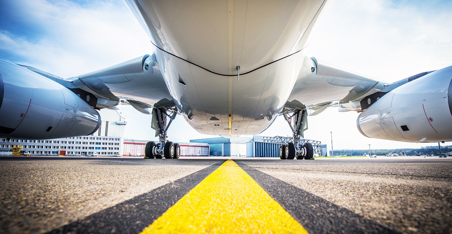 Aircraft fuselage low angle shot.