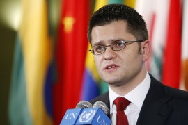 Vuk Jeremić, candidate for the position of UN Secretary-General from Serbia. Here, as Minister for Foreign Affairs of the Republic of Serbia, he briefs members of the press following a Security Council meeting on Kosovo. Credit: UN Photo/Paulo Filgueiras.