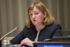 Natalia Gherman,  candidate for the position of UN Secretary General from Moldova. Here the Deputy Prime Minister and Minister for Foreign Affairs and European Integration of the Republic of Moldova, addresses Member States regarding her candidacy. Credit: UN Photo/Rick Bajornas.