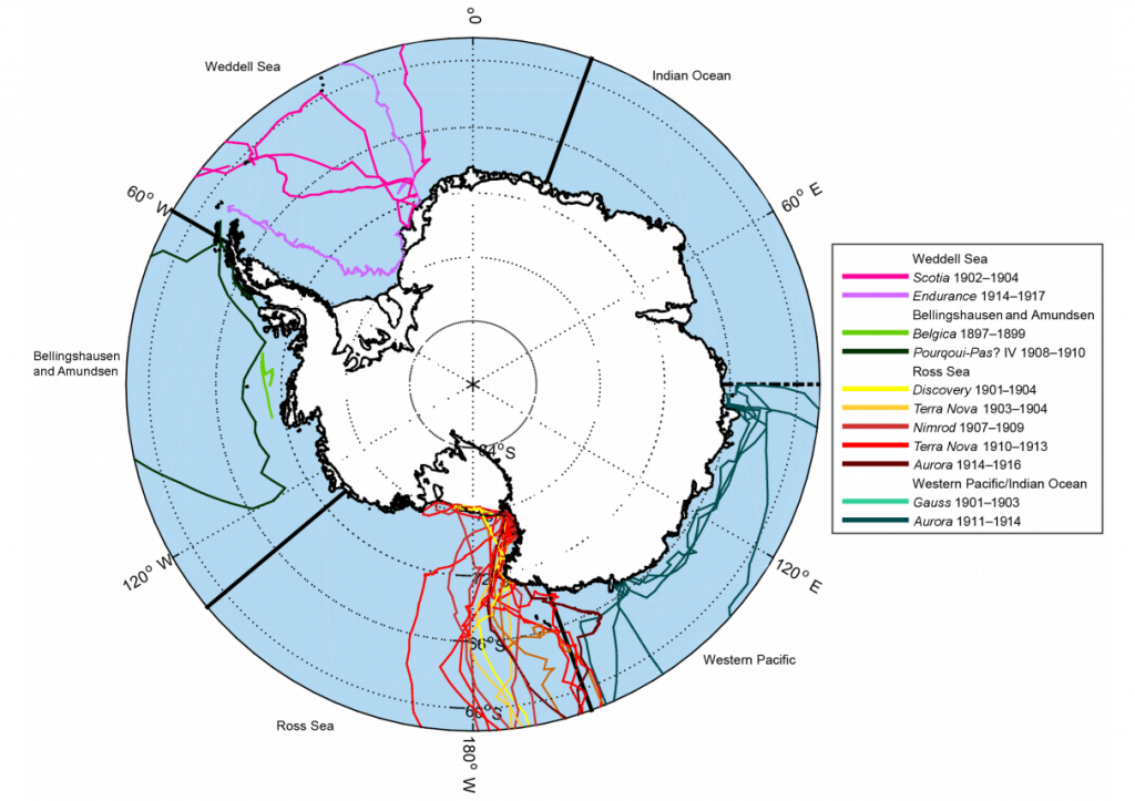 Map of expedition routes taken by ships used in the study. Source: Edinburgh & Day (2016) 