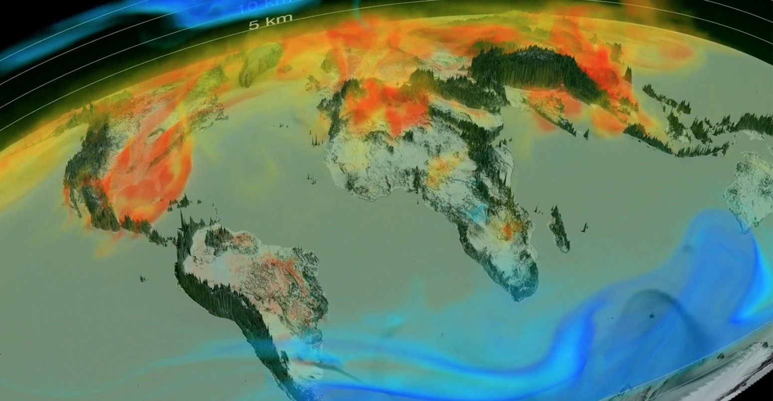 Using observations from NASA's Orbiting Carbon Observatory (OCO-2) satellite, scientists developed a model of the behavior of carbon in the atmosphere from September 1, 2014 to August 31, 2015