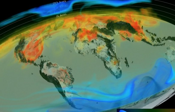 Using observations from NASA's Orbiting Carbon Observatory (OCO-2) satellite, scientists developed a model of the behavior of carbon in the atmosphere from September 1, 2014 to August 31, 2015