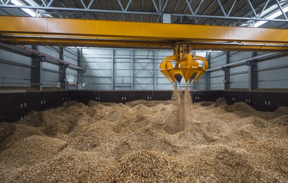 Biofuel boiler house, storage of wood chips