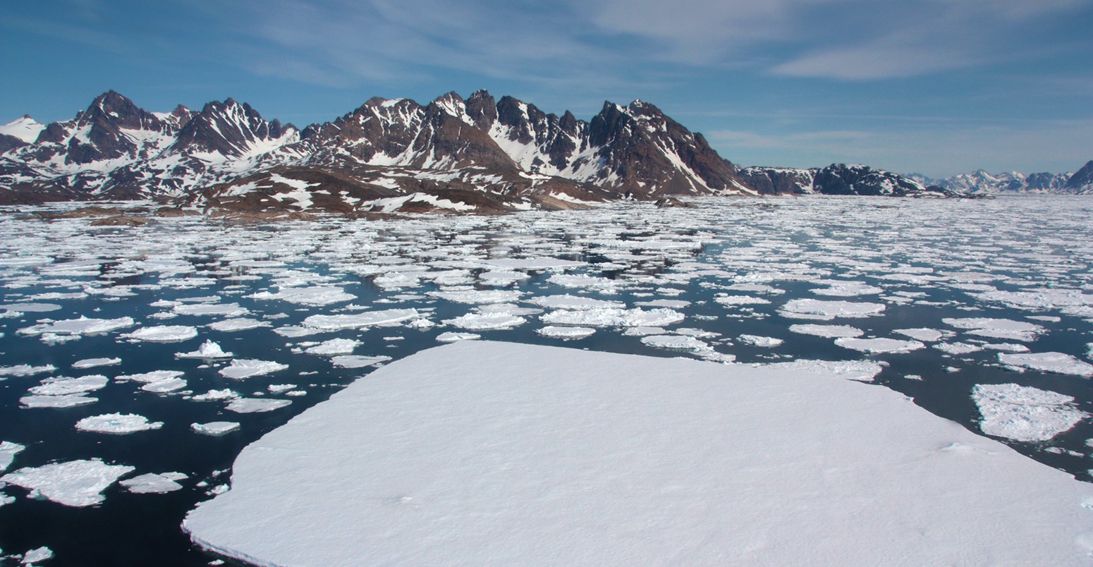 Sea ice breaking up in spring, near Kulusuk, Greenland.