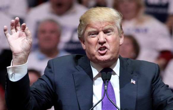 US president Donald Trump speaking at a campaign rally