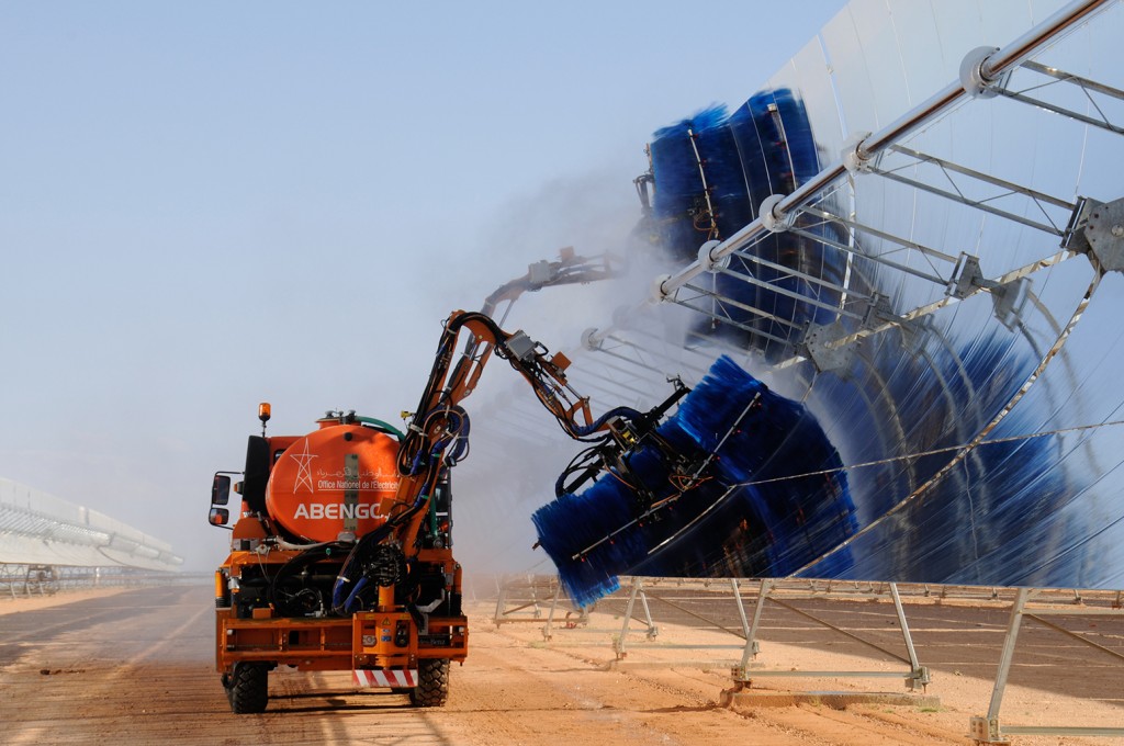 Solar panels being cleaned