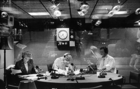 A48JB0 John humphries sue macgregor and sports reporter nick mullin in the bbc radio 4 today programme studio