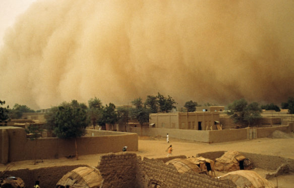 AEH63G Mali Gao, Sandstorm over city, during drought of 1984, 1985