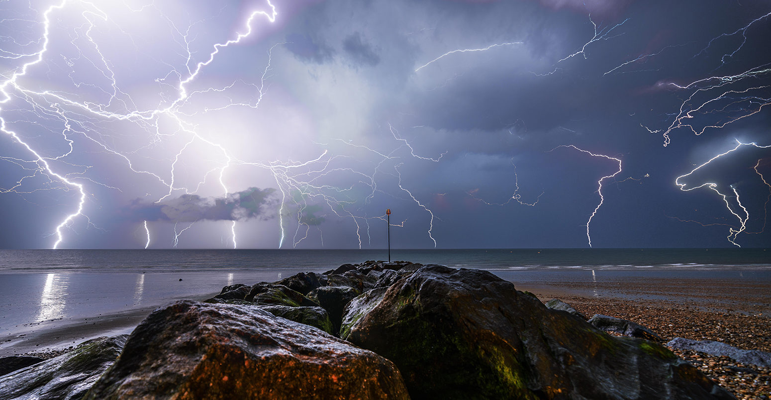 JN9F5H Huge electrical storm hits the UK on 18th July 2017, lighting strikes happening every second, lasting for hours into the following morning.