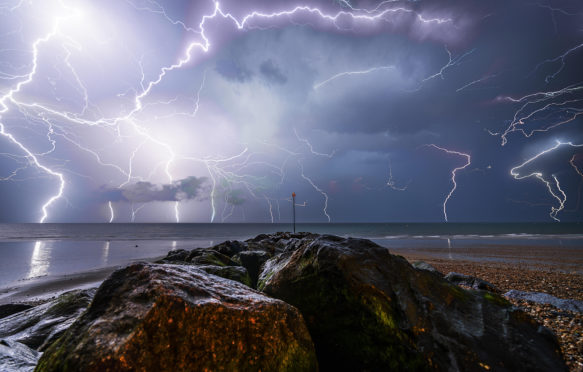JN9F5H Huge electrical storm hits the UK on 18th July 2017, lighting strikes happening every second, lasting for hours into the following morning.