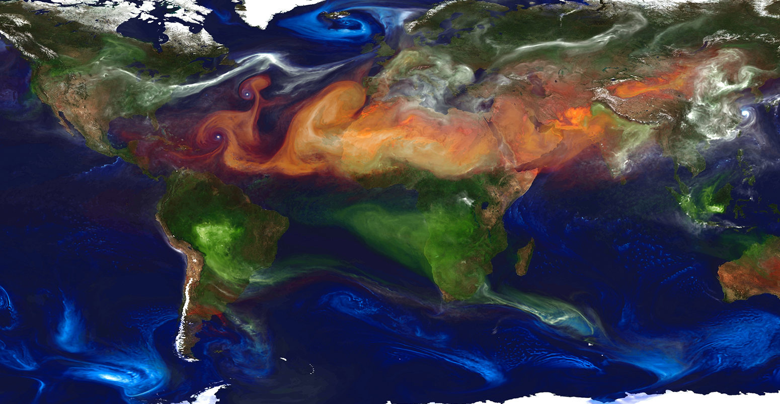 View of aerosol movement created by NASA'a models and supercomputers.