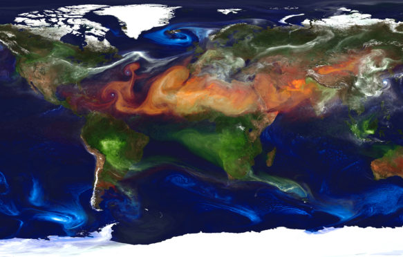 View of aerosol movement created by NASA'a models and supercomputers.