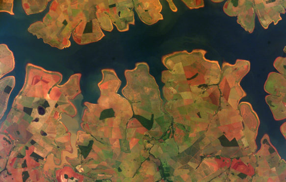 Sao Simao reservoir, photographed from the International Space Station on 11 June 2014
