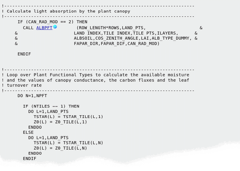 Exerpt of code from HadGEM2-ES used for CMIP5 in Fortran programming language