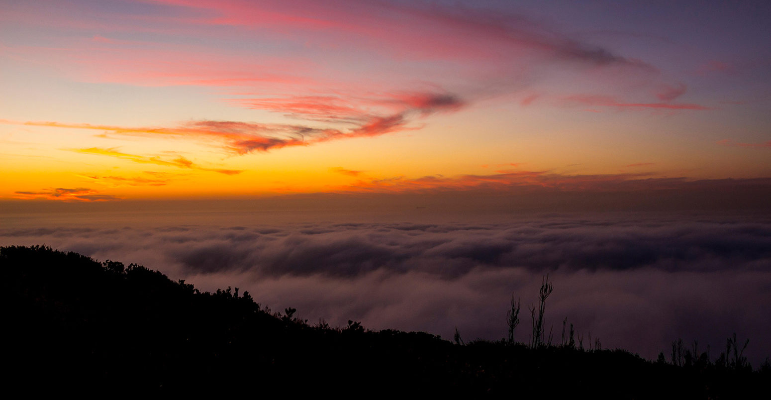 Heavy fog at sunset from Signal Hill. Credit: Bradley van der Westhuizen / Alamy Stock Photo EE1J4C