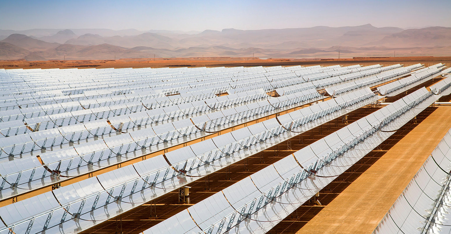 JT0C8A Solar thermal sustainable energy, Noor Ouarzazate Concentrated Solar Power Station Complex. Morocco, Maghreb North Africa.